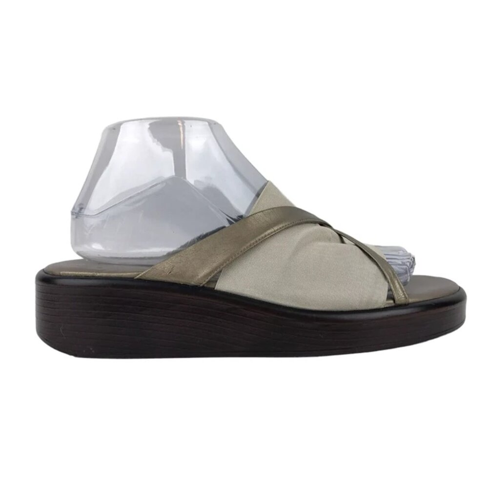 A. Marinelli Womens Brown Slip On Cross Strap Wedge Slide Sandal Size US 8.5‎ M
